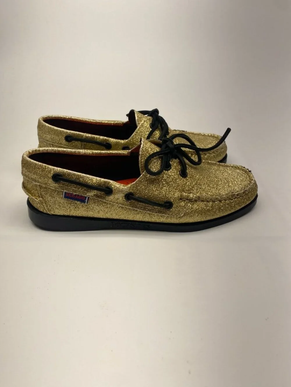 Sebago Mens Portland Glitter Yellow Gold & Black Loafer Sz 8